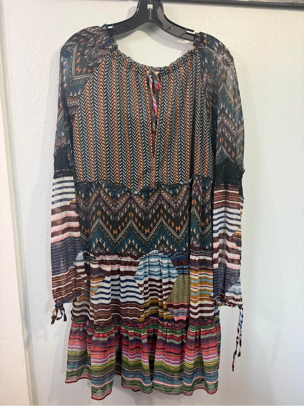 Desigual Multicolor Chevron & Stripe Long-Sleeve Tiered Dress